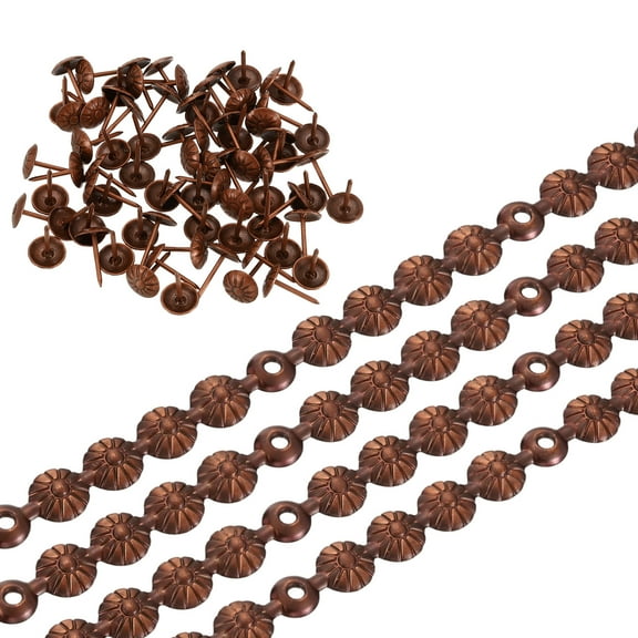 4Pack 4 Meters Flower Upholstery Tacks Strips, Decorative Nail Trims with Nails for DIY Furniture (Brown)