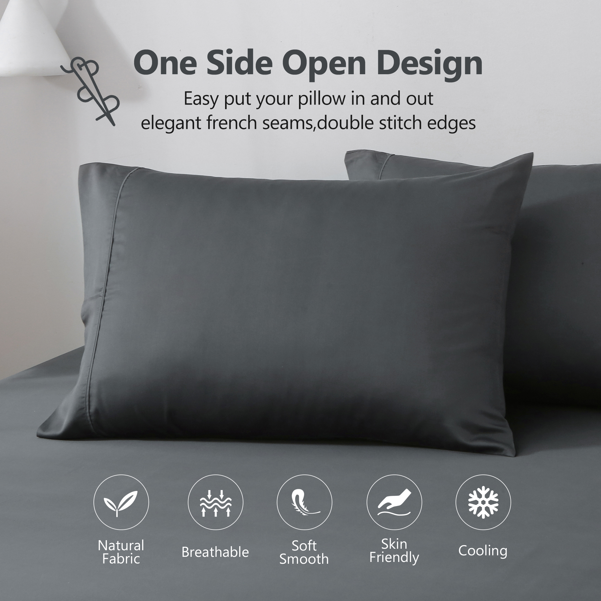 L Linen World 100% Viscose from Bamboo Sheets Set Full Size,Bamboo Cooling Bed Sheet 4 Pieces Deep Pocket Sheet,Silky Soft,Breathable(Shadow Grey,Full)