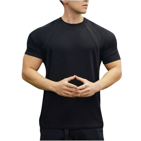 CHGBMOK Golf Shirts for Men Casual Fashion Solid Color Short Sleeved Round Neck Hem Slit Top Short Sleeved Round Neck Sizes S-2XL