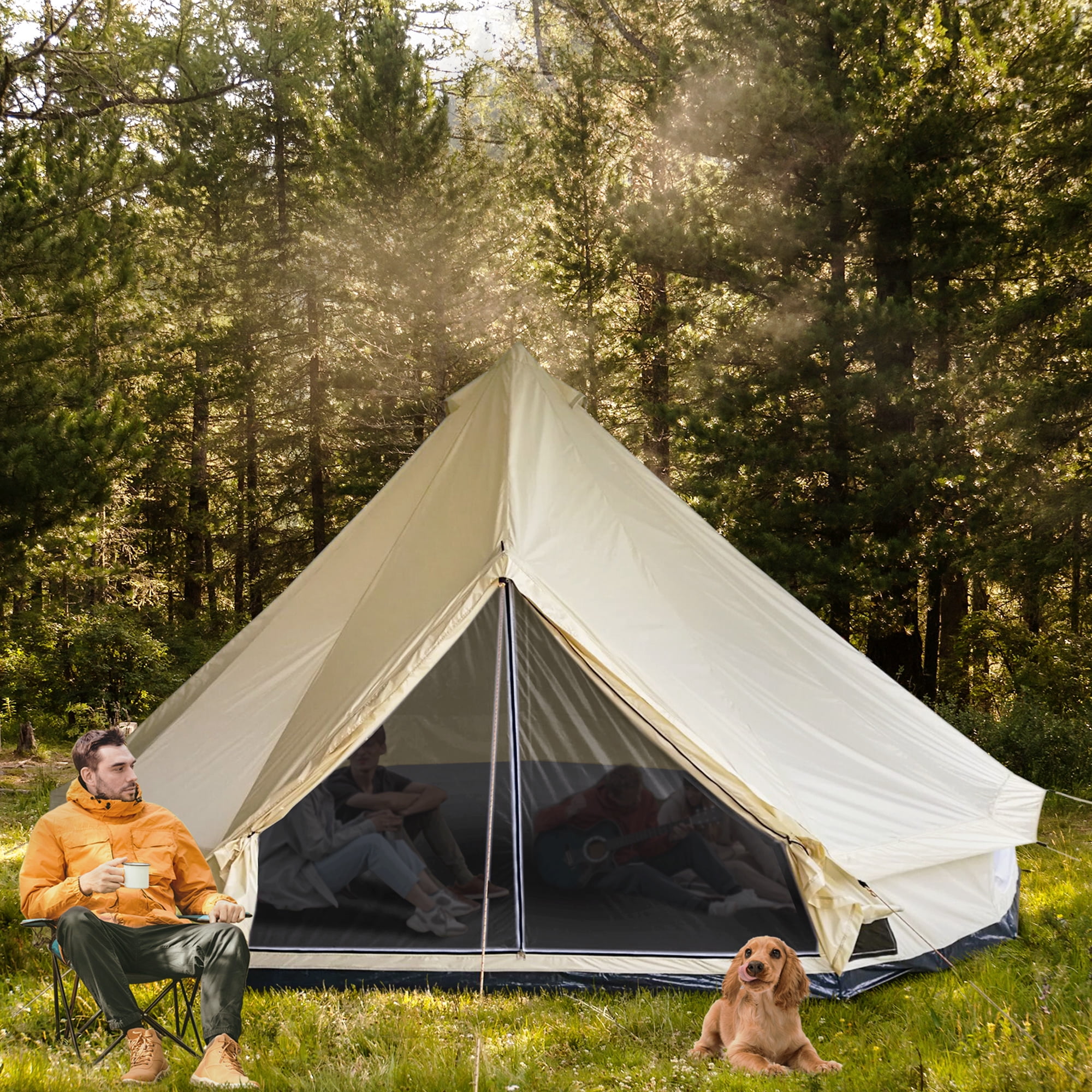 Outsunny 10-Person Yurt Tent Glamping Bell Tent with Spacious Interior, Breathable Waterproof Design, for Family Outdoor Camping, 16' x 16' x 10',