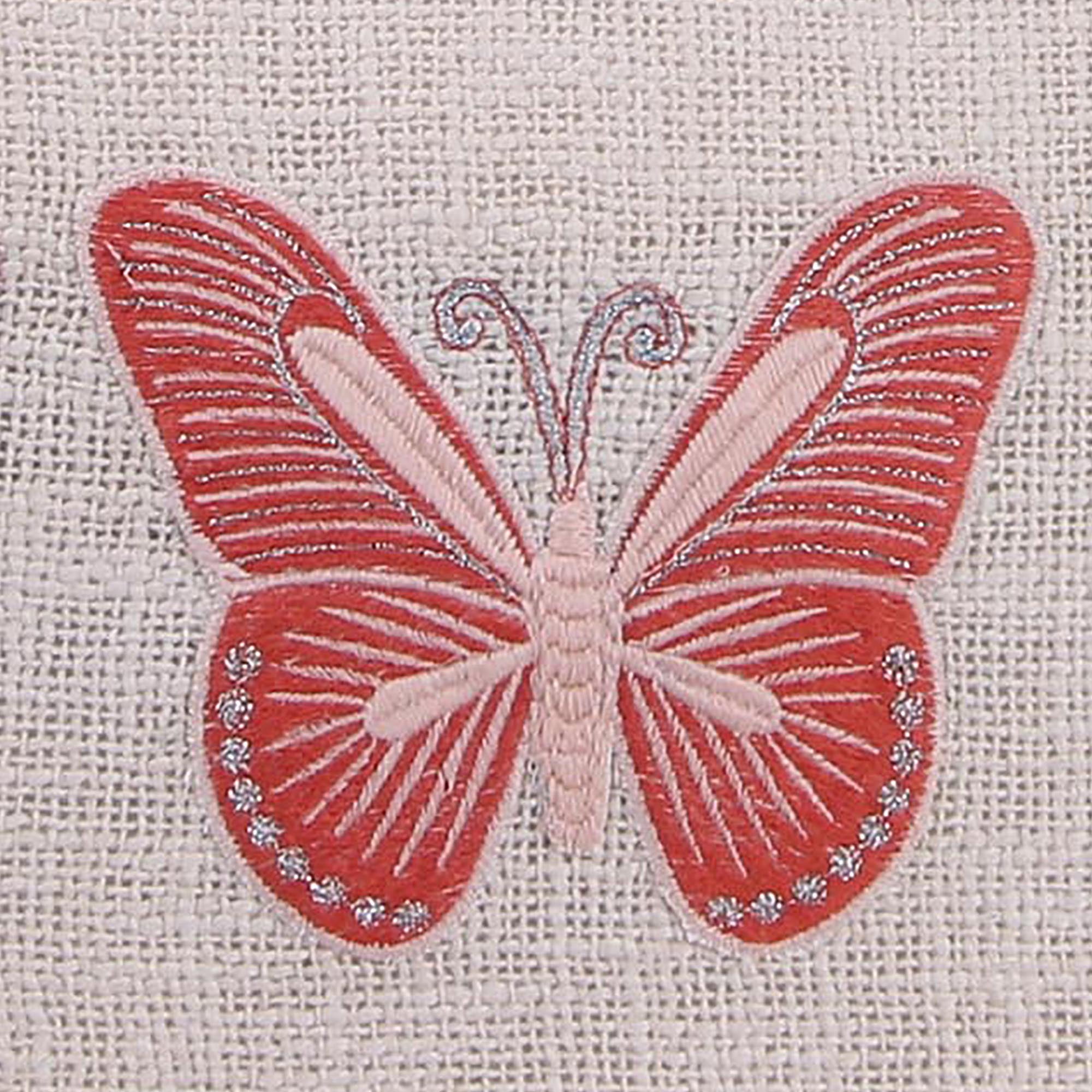 Jordan Manufacturing 20" x 14" Cream and Coral Butterfly Rectangular Reversible Lumbar Throw Pillow with Fringe Trim and Embroidery Accent