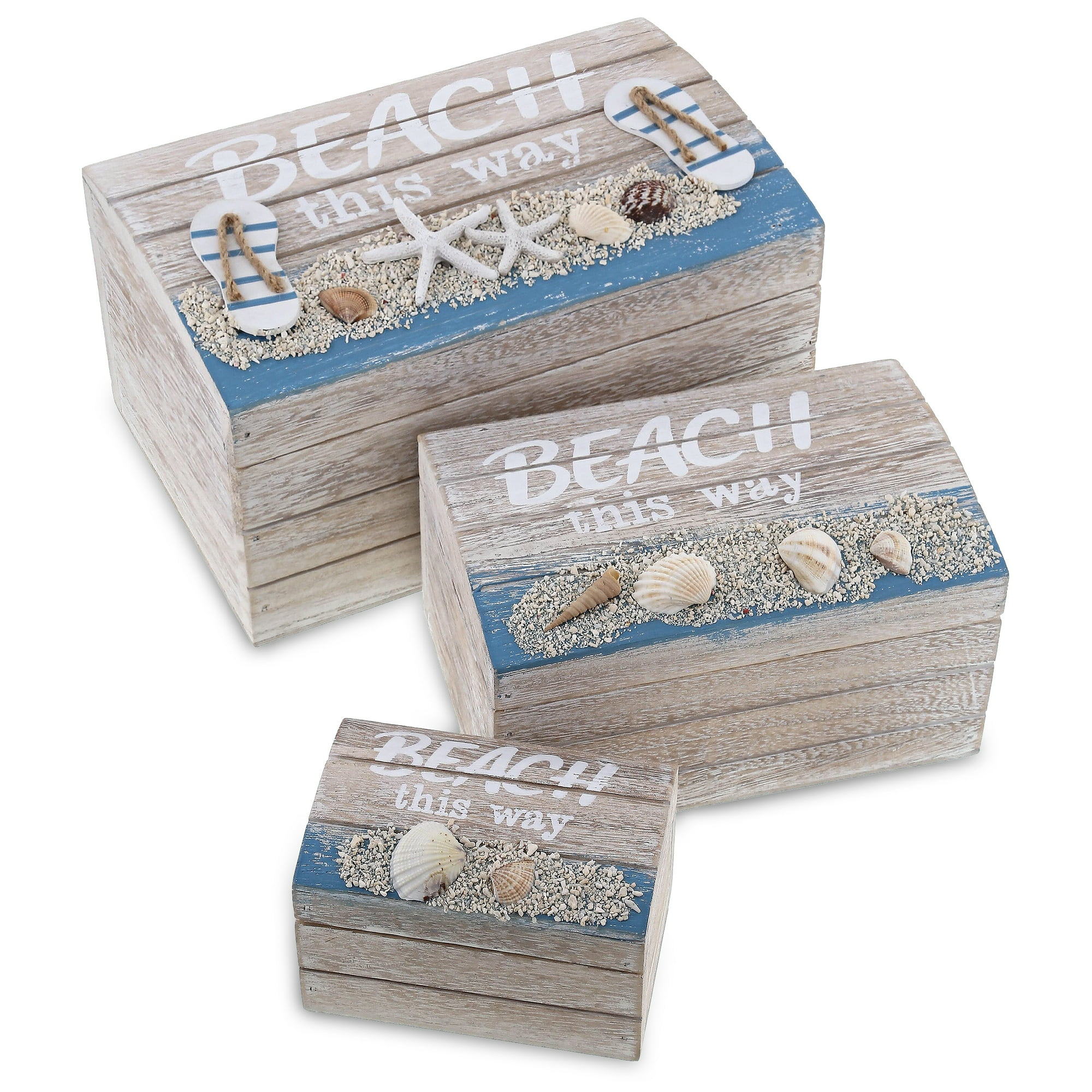 CoTa Global Aqua Sky Wooden Beach Jewelry Box, 3 Pcs Set ...