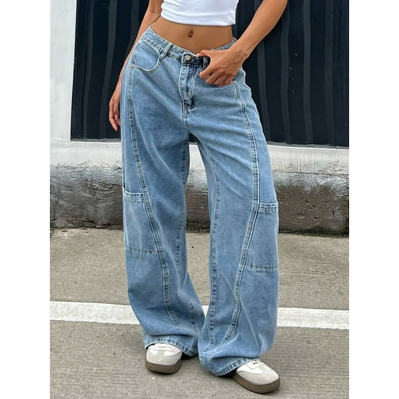 Aprpith Women's Baggy Jeans Mid Rise Straight Leg Floor Length Denim Pants Loose Fit Boyfriend Jeans For Street Style Regular Sizes