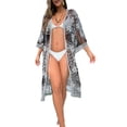 thumbnail image 2 of Michellecmm  Women's Summer 3/4 Sleeve Pattern Print Tie Up Bikini Cover Up, 2 of 7