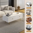thumbnail image 2 of Modern Coffee Table with Storage with 2 Big Drawers, White Rectangle Coffee Table for Living Room, Wooden Fluted Table Accent Tea Table for Living Room Apartment Small Space, 2 of 9