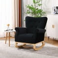 thumbnail image 2 of Velvet Rocking Chair, Modern Upholstered Accent Chair with Wing Backrest and Rubber Wood Legs, Comfortable Rocker with Padded Seat, High Back Glider Rocking Armchair for Living Room Bedroom, Black, 2 of 7