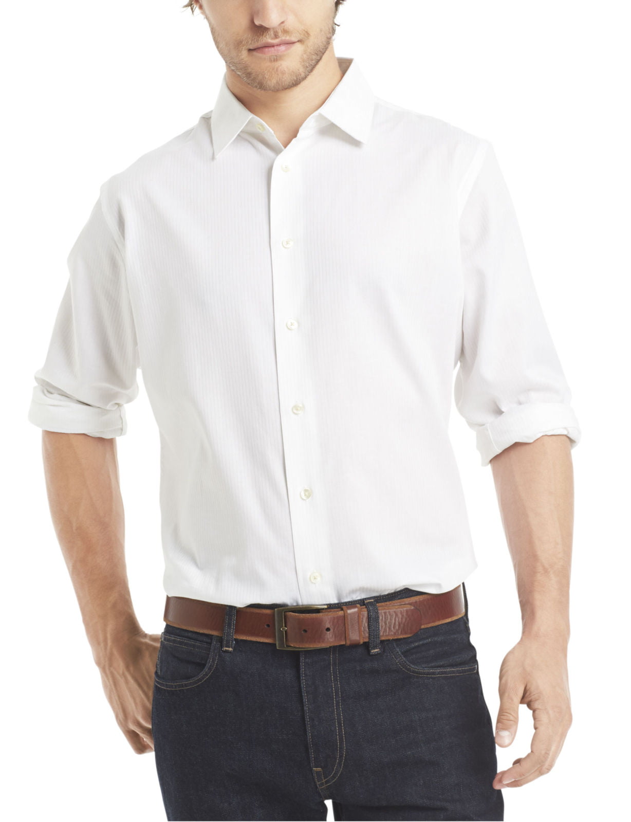 Van Heusen Mens Big and Tall Sateen Stripe Long Sleeve Stretch Button Down Shirt