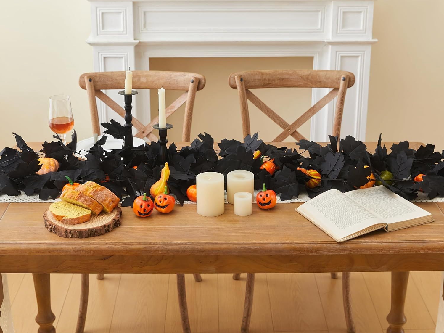 6.5 FT Fall Garland with 26 Leaves per Strand for Halloween Thanksgiving Decor