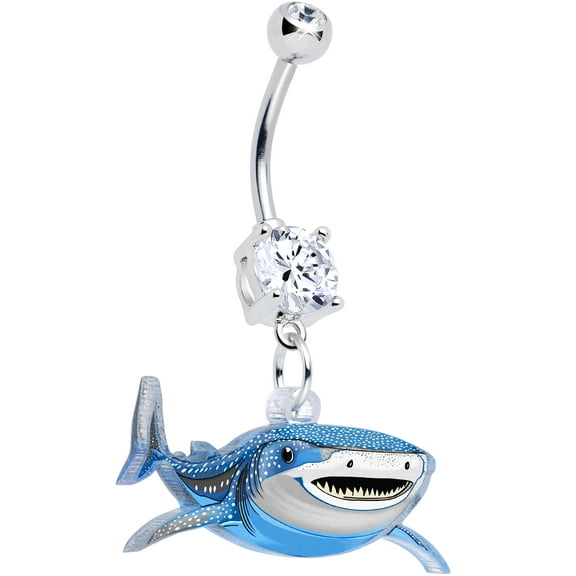 Body Candy Dangle Belly Ring - 316L Stainless Steel Navel Ring Piercing Attack Swimming Shark Belly Button Ring for Women Men