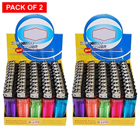Assorted Colors - Quality Disposable Lighters, 100 Pieces (2 Trays of 50 Lighters)