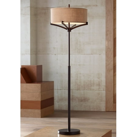 lamp floor iron works franklin shade lamps bronze burlap drum modern mid century room tan living bedroom tremont reading deep