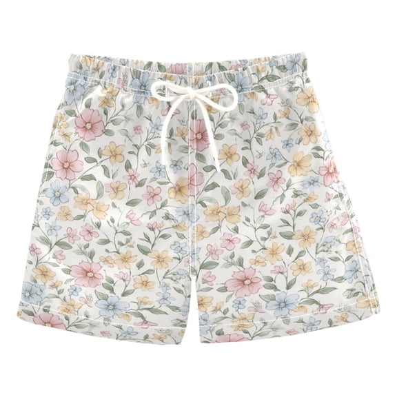 FORMRS Boys Swim Trunks Quick Dry Mesh Lining Beach Boardshorts, Sizes XS-XL, Pastel Floral Pattern