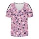 thumbnail image 4 of Tops de Algodón para las Mujeres Color Bloqueado Impreso Manga Corta Cuello en V Fuera Del Hombro, Top de Moda para Diario, 4 of 6