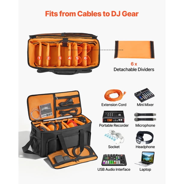 KFFKFF Rolling DJ Cable Bag, 1680D, Padded Gig Bag with Wheels, 6