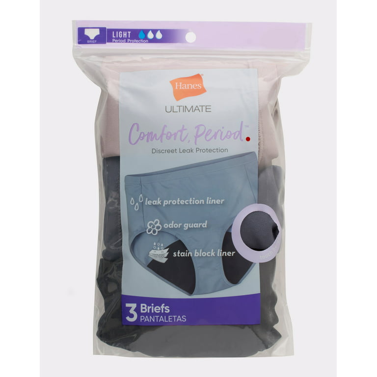 Hanes Women's Comfort Period Light Brief Panty - 3 Pack in Ws/Pcg