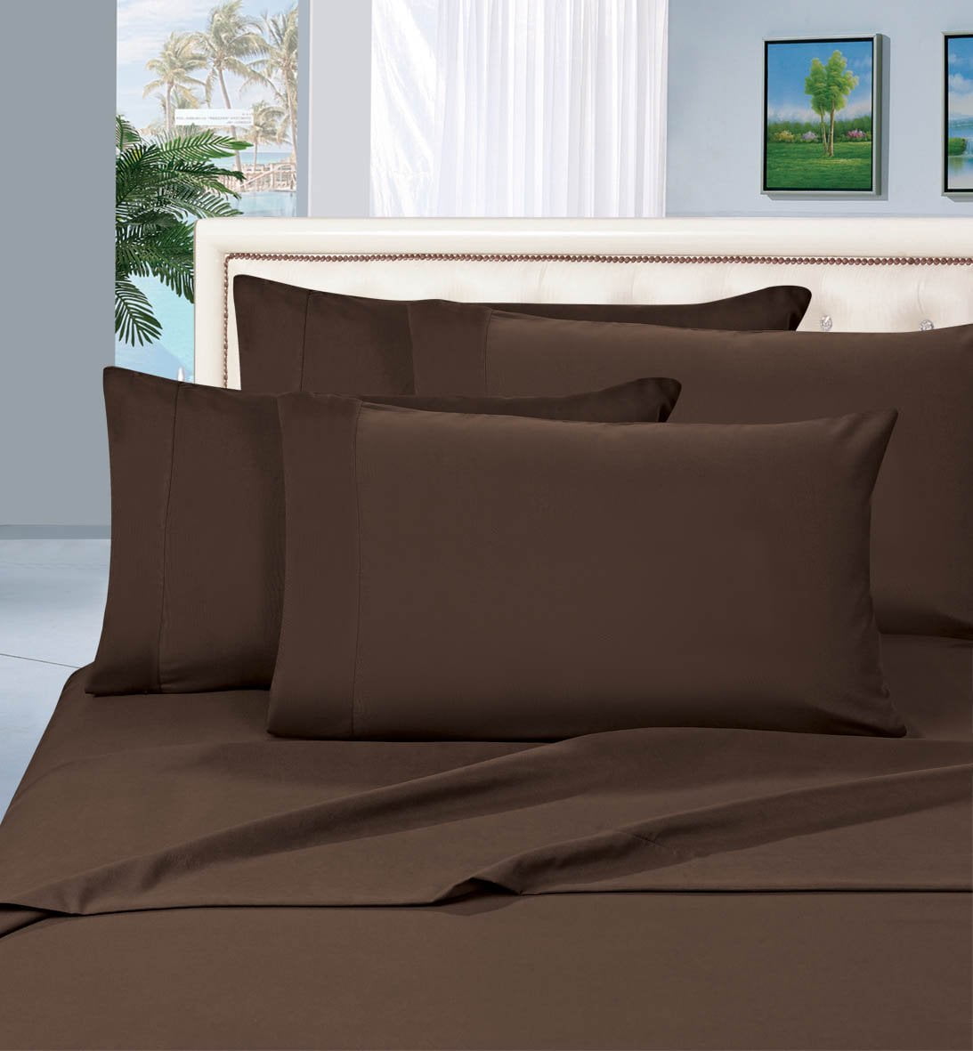 Wrinkle-Free 4-Piece Bed Sheet Set Deep Pocket up to 16 inch Queen Chocolate Brown