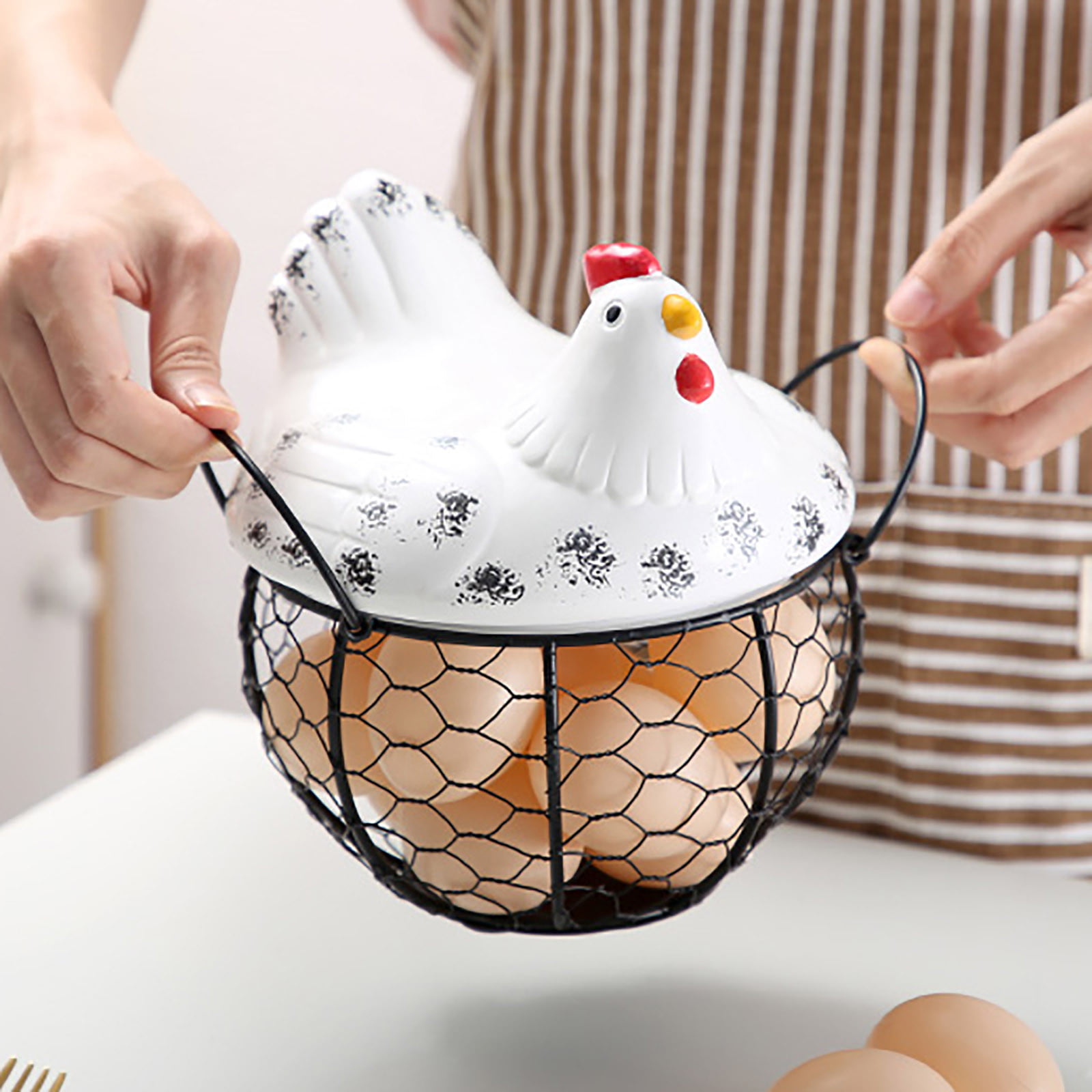  Chicken Egg Basket For Collecting Eggs,Wire Egg Basket For  Gathering Fresh Eggs,Cream Egg Baskets For Fresh Egg Farmhouse,Handle  Vintage Metal Egg Basket For Countertop Gift Kitchen Storage