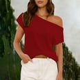 thumbnail image 2 of Yigetop off The Shoulder Tops for Women! Womens off one Shoulder Sweater Tops Summer Short Sleeve Casual Loose Knit Trendy Going Out Tops Going Out Tops for Women Red XL, 2 of 5