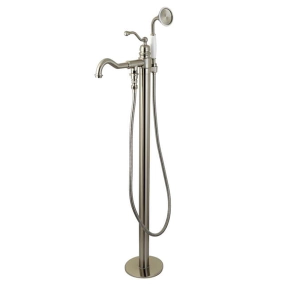 English Country English Country Single Handle Freestanding Roman Tub Filler with Hand Shower, Brushed Nickel