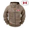 thumbnail image 2 of Levmjia Men's Canadian Flag Embroidered Workwear Hoodie 100% Polyester Japanese Sweatshirt Multi-Pocket Athletic Zip Up Raglan Sleeve Jacket S-4XL Brown, 2 of 5