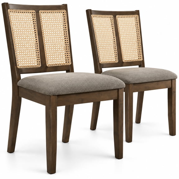 Fenbeli Rattan Dining Chairs Set of 2 with Curved Backrest & Padded Seat for Dining Room, 380 lbs Capacity, Rubber Wood Frame, Gray