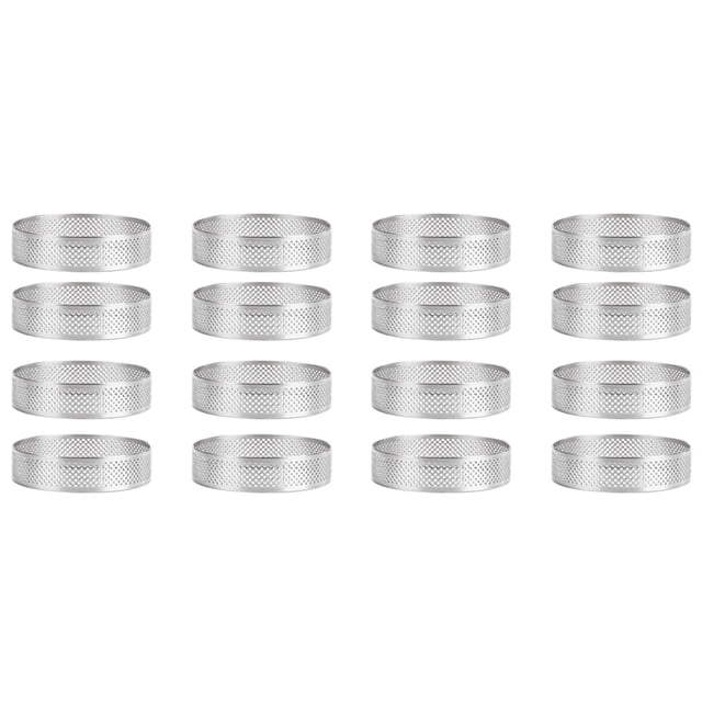 16 Pcs Anneau à Tarte en Acier Inoxydable, Anneau à Mousse Perforé Résistant à la Chaleur Rond Double Roulé Moule en Métal 6cm, 16 x Anneau à Tarte, Argent