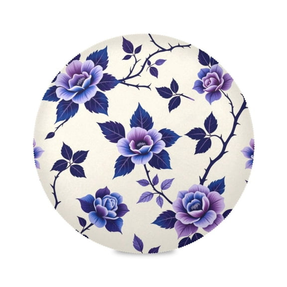 15" Indigo Lilac Roses Printed Round Placemats Set of 1 Heat Resistant Table Mat for Kitchen for Party Deco