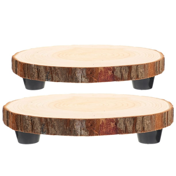 2 soportes de madera para plantas, plato redondo para decoración del hogar, pedestal rústico multifuncional para centros de mesa de bodas y fiestas (8 cm, 11 cm)