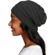 Cassius Womens Satin Lined Winter Beanie Hats Skull Cap Slouchy Hat Silk Lining Thick Chunky Cap Knit Beanie Hats, Black