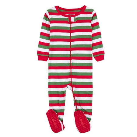 

Leveret Kids Footed Cotton Pajama Red White & Green Stripes 12-18 Month