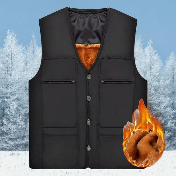 Cheers.US Men Middle-aged Men's Winter Warm Outdoor Keep Warm Windproof Vest Thick Fleece Lined Sleeveless Jacket