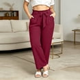 thumbnail image 5 of BiZtdJrK Oversized Casual Pants for Women Ruffle Drawstring Elastic Waisted Straight Leg Trousers Loose Lightweight Summer Pants with Pockets Wine XL, 5 of 7