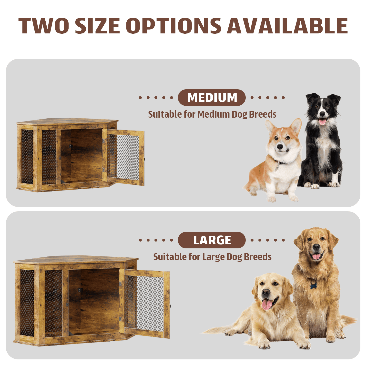 Bossin 52"Corner Dog Crate Furniture，Wooden Dog Kennel Indoor Furniture，Decorative Dog Crate, Dog Kennel TV Stand End Table for Small to Large Dogs