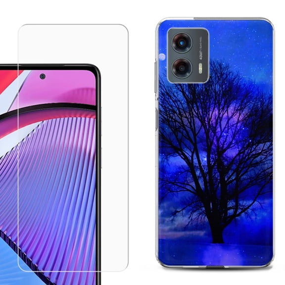 OneToughShield ® Compatible with Motorola Moto G 5G 2023, Shockproof Phone Case, with Tempered Glass Screen Protector - Night Tree