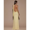 thumbnail image 2 of Light Yellow Womens Asymmetric Ruched Halter Backless Maxi Dress For Party Cocktail Formal Occasion, 2 of 7