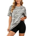 thumbnail image 3 of Arlun Women's Camo Print Short Sleeve T Shirts Trendy Classic Crew Neck Loose Breathable Tops Loose Fit Comfortable Daily Wear Summer Street Style Graphic Tees 1-Grey XXXXXXL, 3 of 6