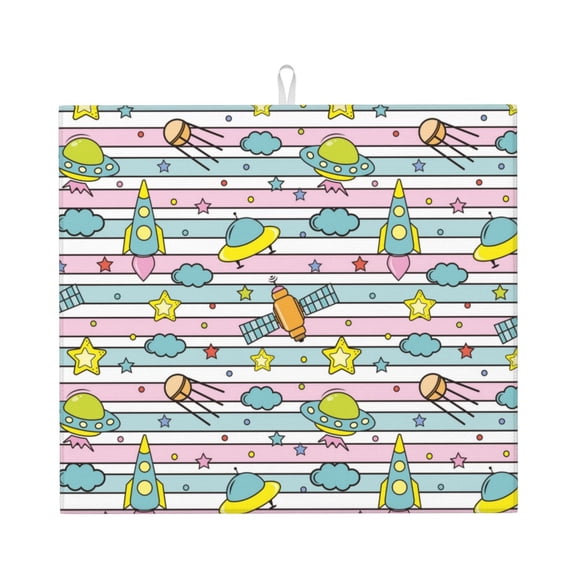Naloa Space Doodle Dish Drying Mat for Kitchen Counter, Heat Resistant Drainer Mats, Absorbent Draining Mat,Dish Rack Pad,16"x18"