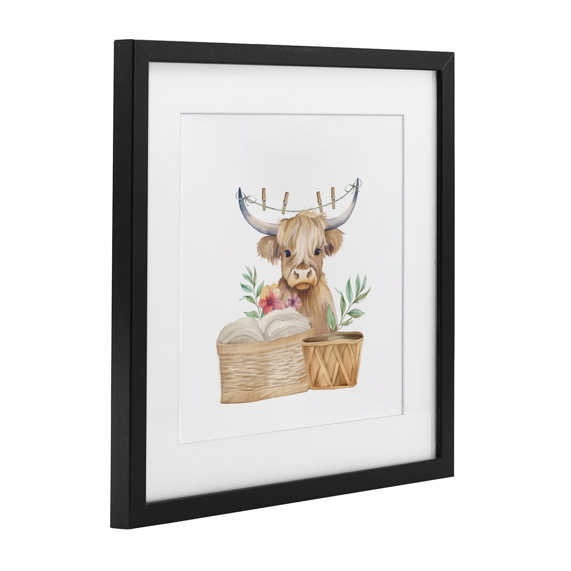 Laundry Day Baby Cattle Black Framed Print Under Glass, design by Kim Allen