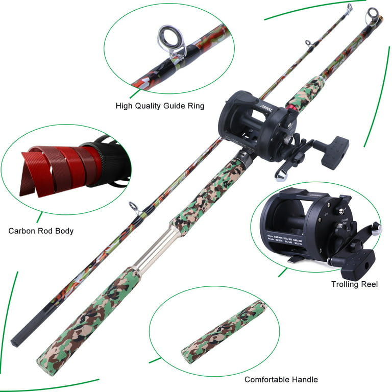 Sougayilang 5.4ft 2 Section Portable Carbon Spinning Fishing Rod and  Trolling Reel Combo Drum Fishing Reel Set