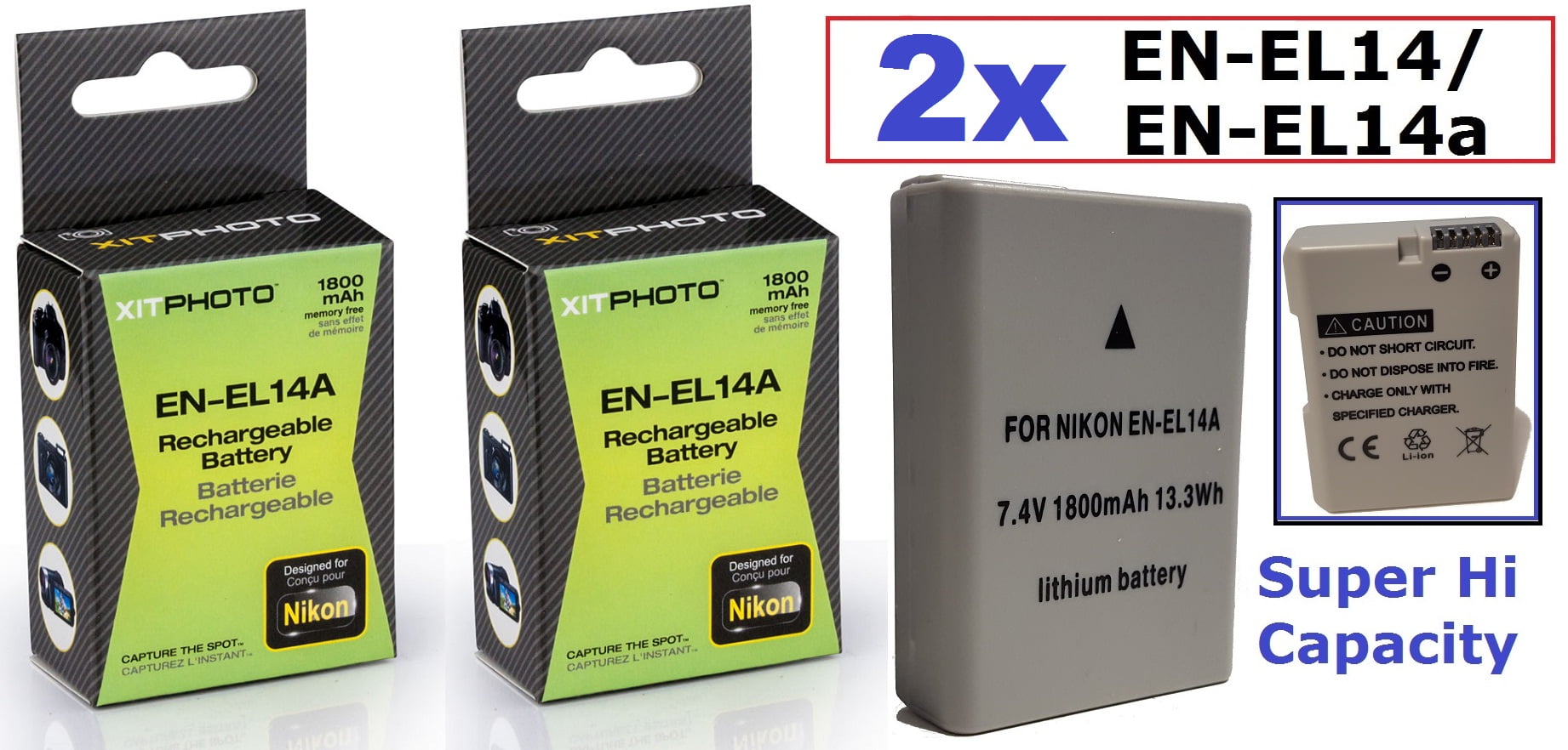 Hi Capacity 2Pcs ENEL14a Battery For Nikon D3400 D5600