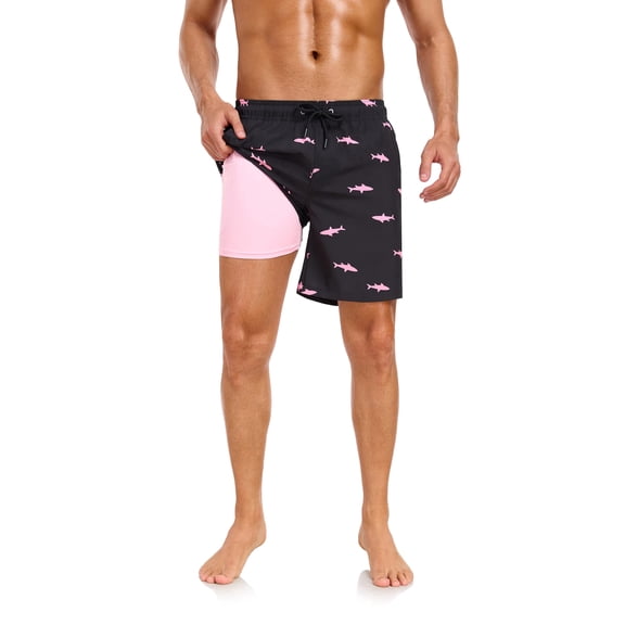 2 in 1 Mens Swim Trunks with Compression Liner, 7 Inch Liner Board Shorts for Men, Beach & Swim Shorts, Gifts for Men