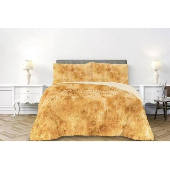 PARIS GOLD COLOR SHAGGY BLANKET WITH SHERPA SOFTY THICK AND WARM 3 PCS KING SIZE