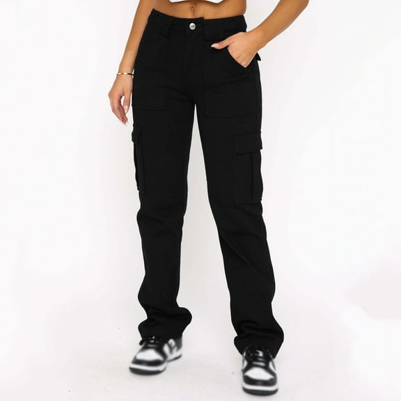 Aayomet Long Stilt Pants New Women's Pants Pocket Panel Casual Loose Mid Rise Jeans Women,Black XL