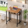 thumbnail image 2 of Folding Desk Small Rolling Desk with Storage Shelf, 31.5 inch Foldable Computer Desk with Wheels for Small Space, Easy Assembly,Walnut, 2 of 16