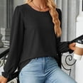 thumbnail image 4 of Scyoekwg Dressy Blouses for Women Crew Neck Basic Tops Solid Color Loose Long Sleeve T Shirts Women Blouses Trendy Pullover (Black,M), 4 of 6