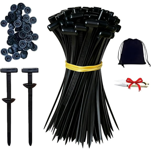Nylon Universal Cable Tie Buckle, Automotive Zipper Clips Self-Locking T Rivet Zipties,Snap-Fit Ziptie Bumper Retainer Fender Liner Door Panel Fastener,Multipurpose Plastic Cable Ties Tool