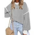 thumbnail image 2 of Women'S Oversized Sweater Autumn Fashion Trendy Batwing Sleeve Colorblock Striped Knit Pullover Grey S, 2 of 6