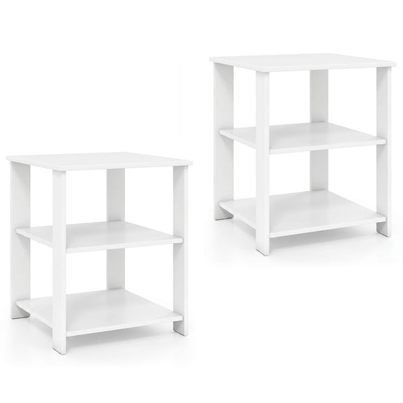 Giantex Set of 2 End Table,Square Nightstand Bedside Table w/Storage Shelves, White