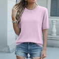 thumbnail image 5 of Dwellite Women's Spring Summer Lightweight Short Sleeve Trendy Business Casual Knit Solid Tops Pullover Sweaters Purple Pink 2XL, 5 of 7
