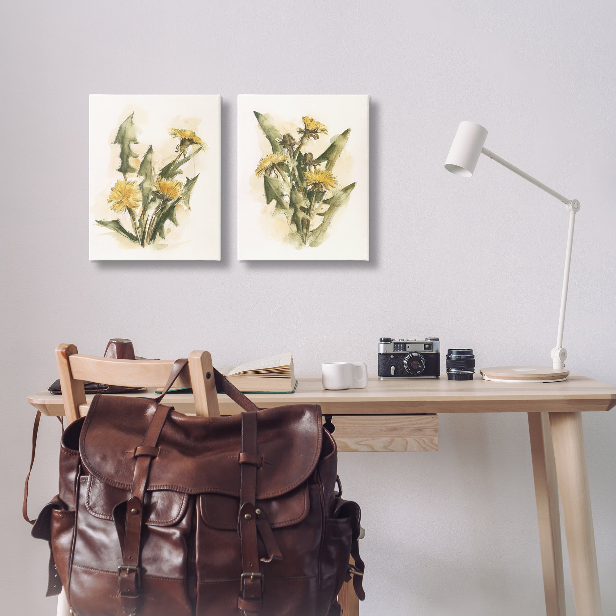 Stupell Industries Dandelion Watercolor Sketch Plants & Flowers Painting Wrapped Canvas Art Print Wall Art, 16 x 20, Set of 2